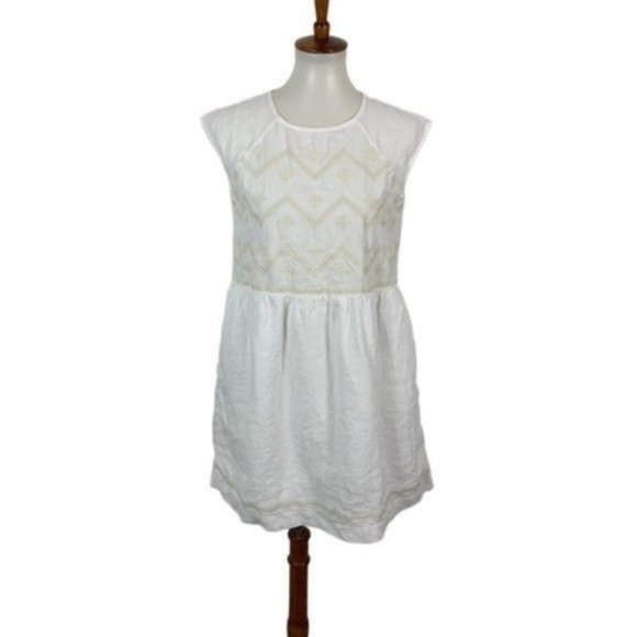 Madewell Dress Medium White Linen Short Sleeve - Picture 2 of 8